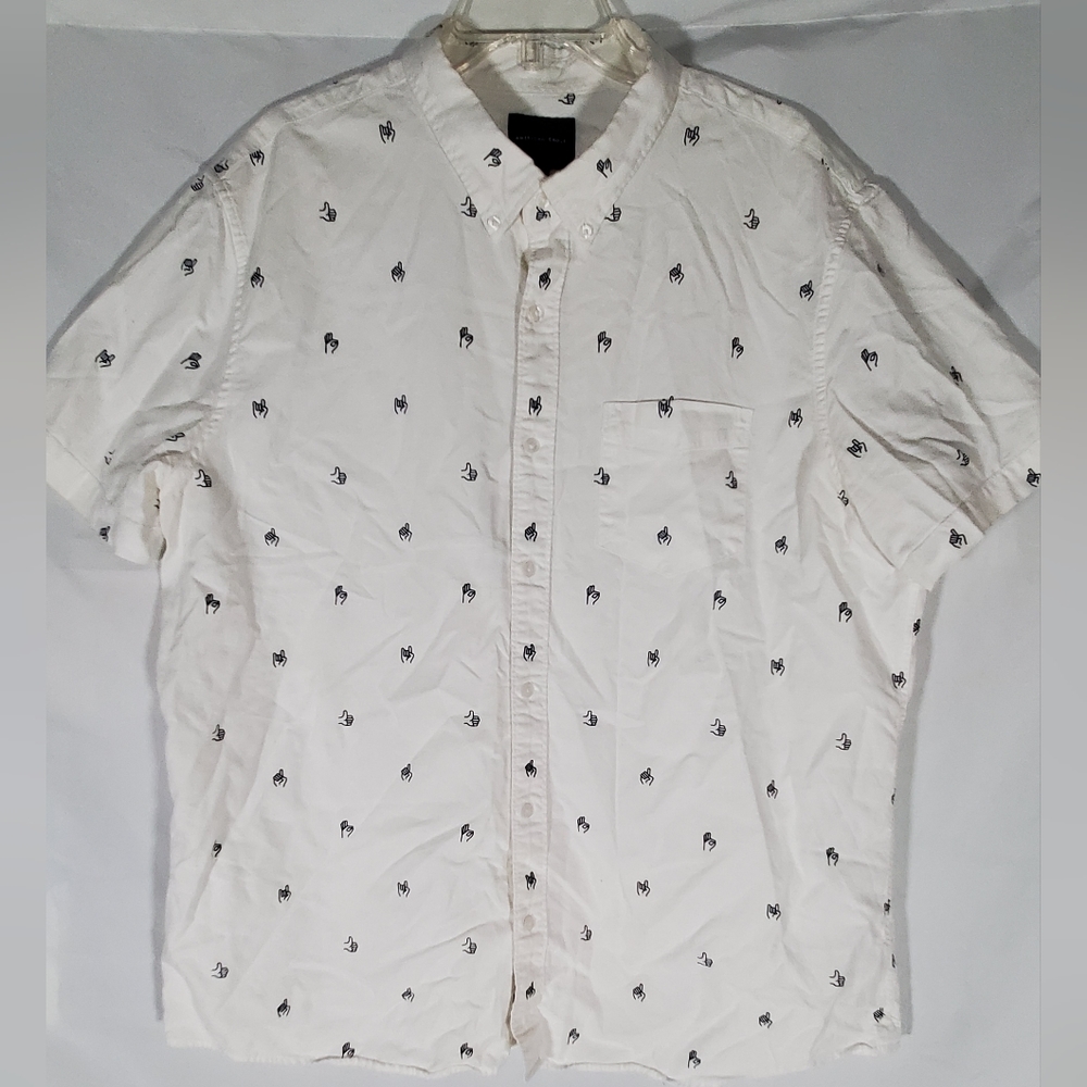 AMERICAN EAGLE WHITE HAND SIGNAL SIGN LANGUAGE BUTTON DOWN SHIRT MENS 2XL XXL